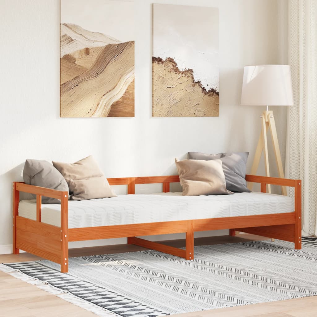 vidaXL Dormeuse con Materasso Marrone 80x200 cm Legno Massello di Pino