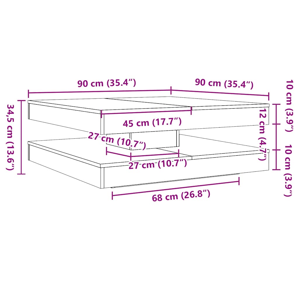vidaXL Tavolino da Caffè Girevole a 360 Gradi Rovere 90x90x34,5 cm