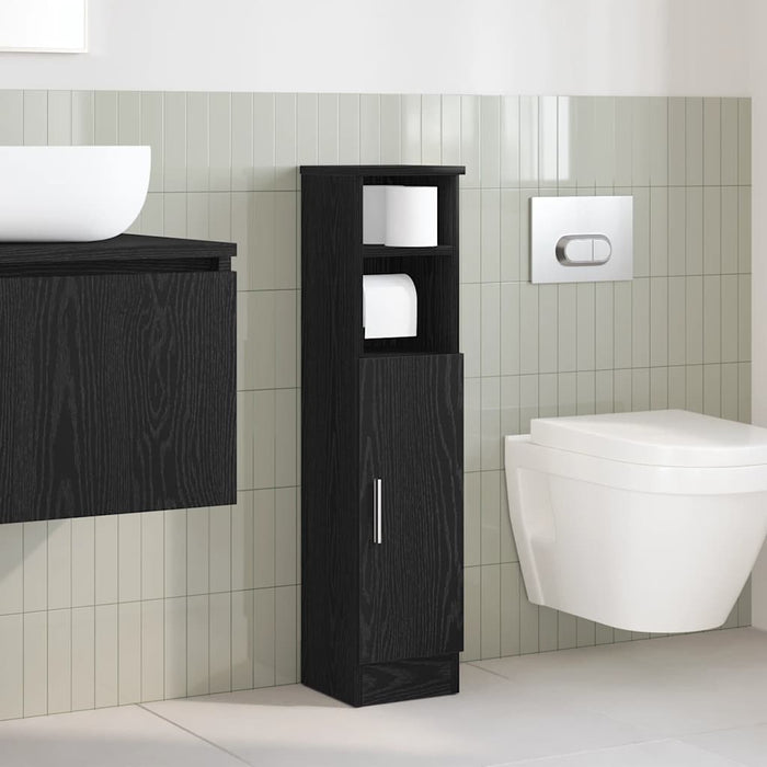 Mobile da Bagno con Portarotolo Nero 20,5x22x90 cm 858498