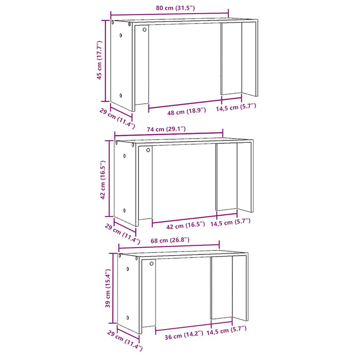 vidaXL Tavolini Impilabili 3 pz Neri in Legno Multistrato