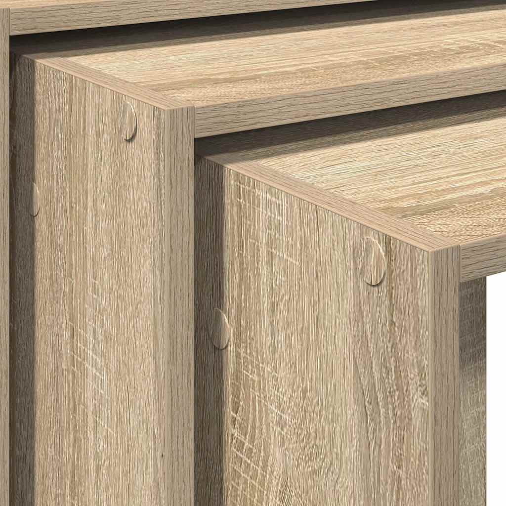 Tavolini Impilabili 3 pz Rovere Sonoma in Legno Multistrato 858535