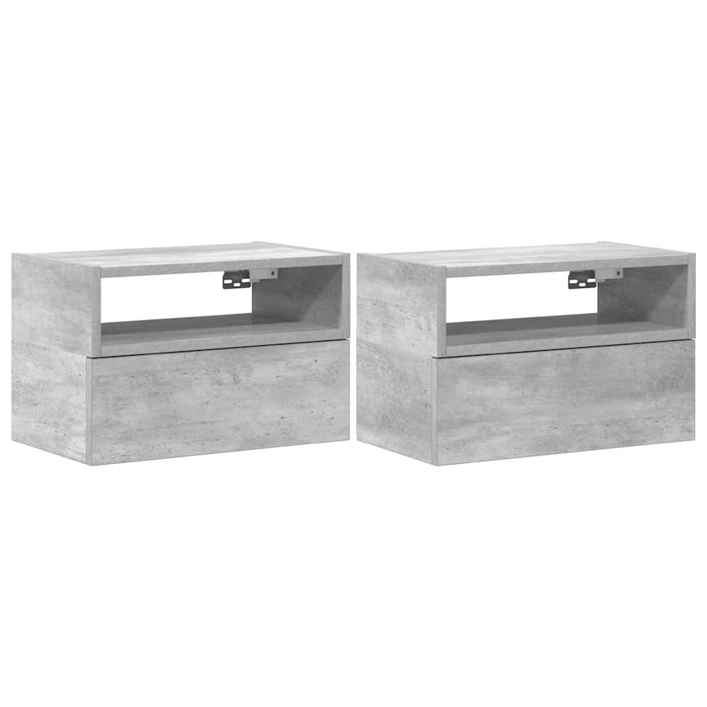 Comodini a Muro 2 pz-Set di 2 Tavolino da notte Grigio Cemento 45x26x28,5 cm
