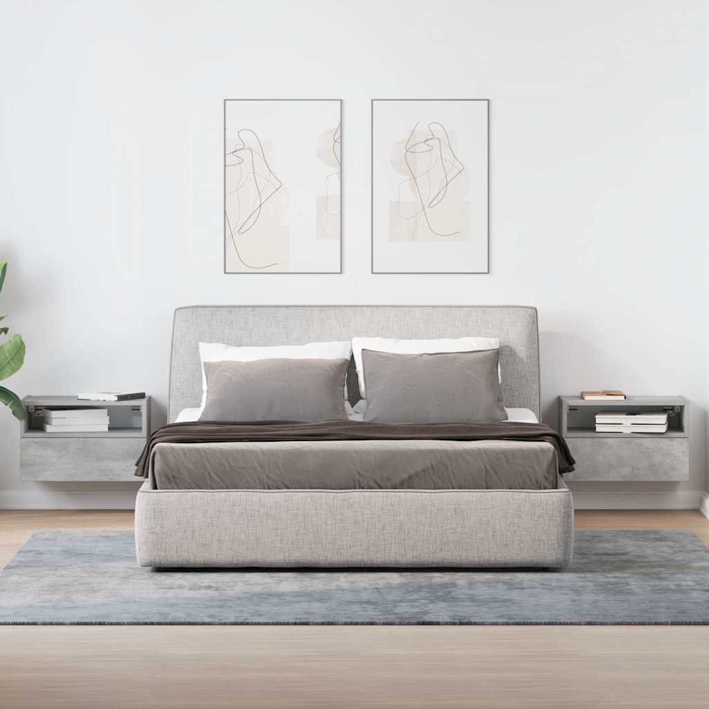 Comodini a Muro 2 pz-Set di 2 Tavolino da notte Grigio Cemento 45x26x28,5 cm