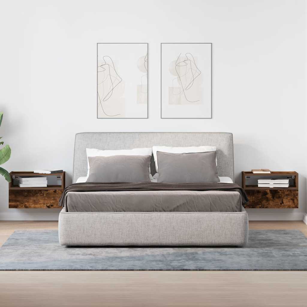 Comodini a Muro 2 pz-Set di 2 Tavolino da notte Rovere Fumo 45x26x28,5 cm