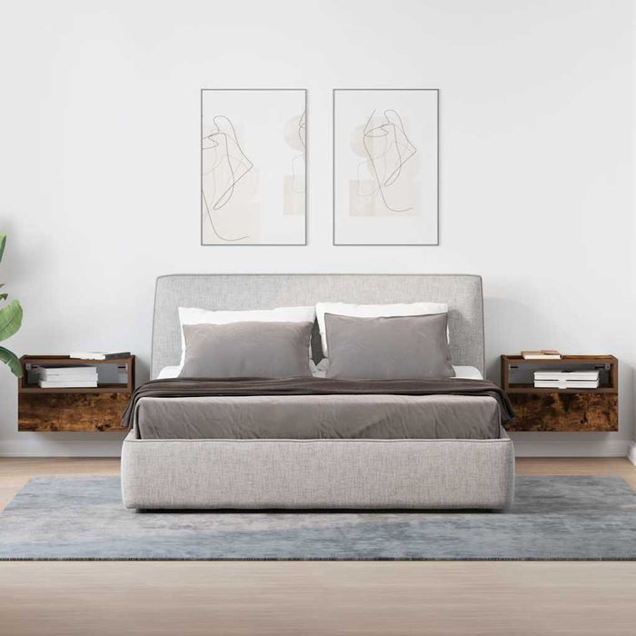 vidaXL Comodini a Muro 2 pz Rovere Fumo 45x26x28,5 cm