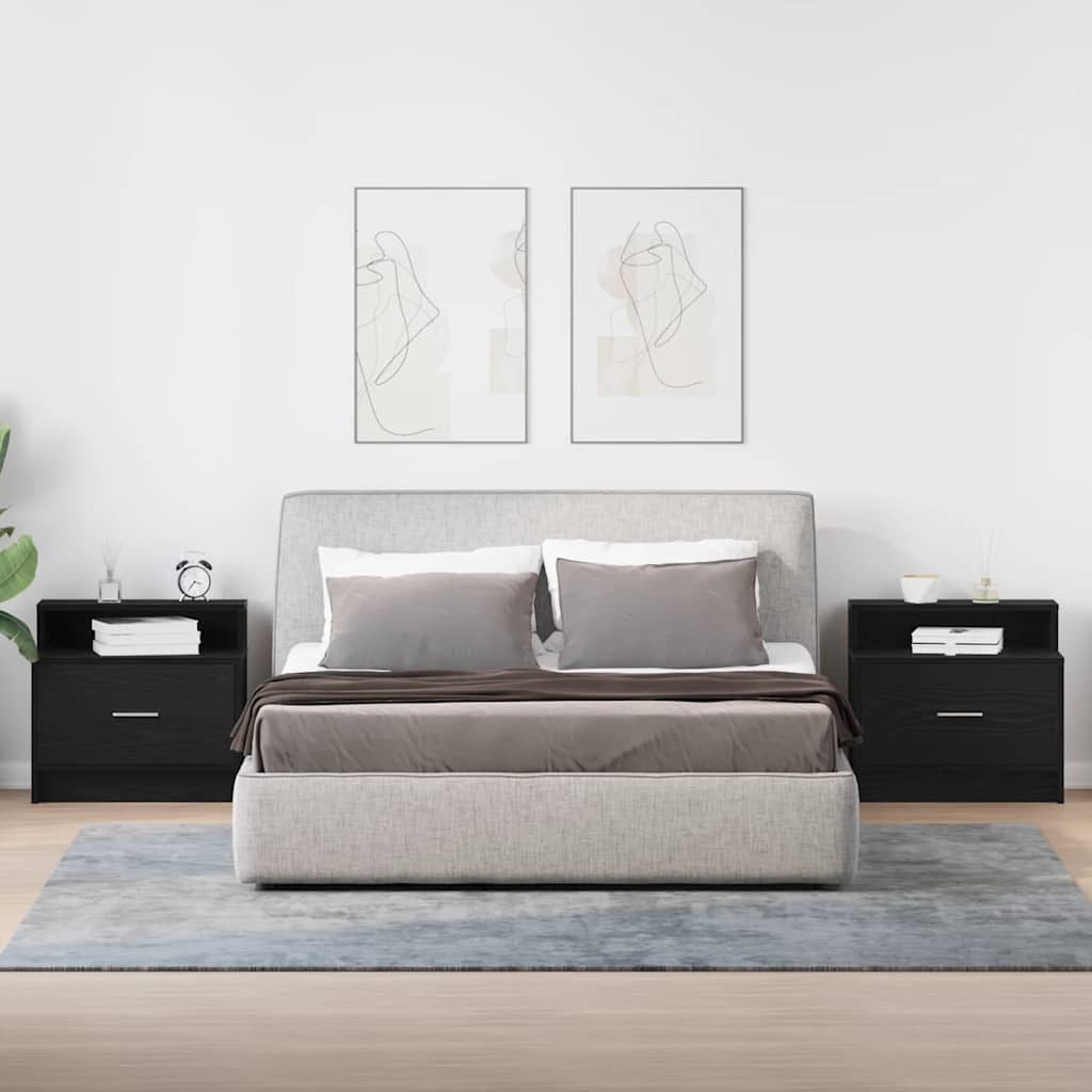 Comodini con Cassetto 2 pz-Set di 2 Tavolino da notte Rovere Nero 51x31x47 cm
