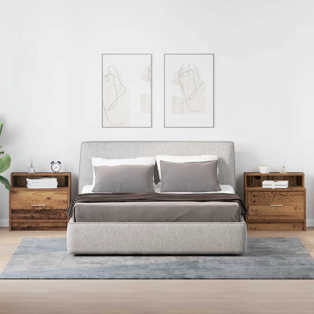 Comodini con Cassetto 2 pz-Set di 2 Tavolino da notte in Legno Antico 51x31x47 cm