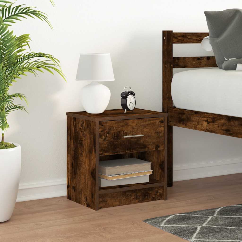 Comodino con cassetto-Tavolino da notte Rovere Fumo 39x28x41 cm
