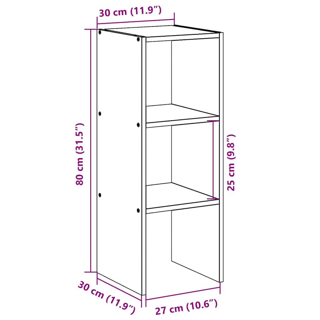 Libreria Impilabili-Scaffale per Libri-Mobile di Stoccaggio Rovere Nero 30x30x80 cm Legno Multistrato