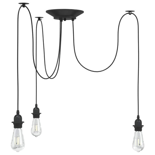 Lampada a Sospensione con 3 Portalampada E27 in Metallo Nero 4103453