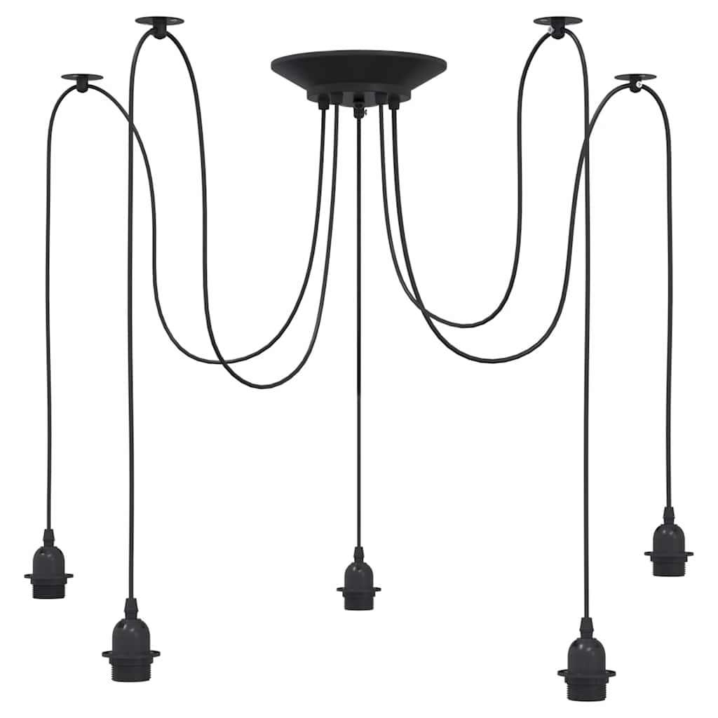 Lampada a Sospensione con 5 Portalampada E27 in Metallo Nero 4103454