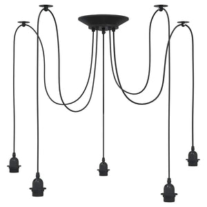 Lampada a Sospensione con 5 Portalampada E27 in Metallo Nero 4103454