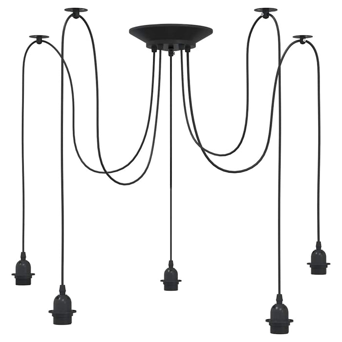 Lampada a Sospensione con 5 Portalampada E27 in Metallo Nero 4103454