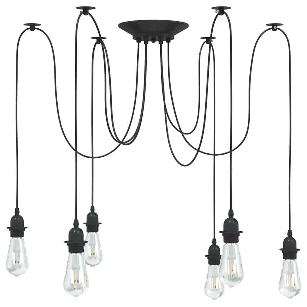Lampada a Sospensione con 6 Portalampada E27 in Metallo Nero 4103455