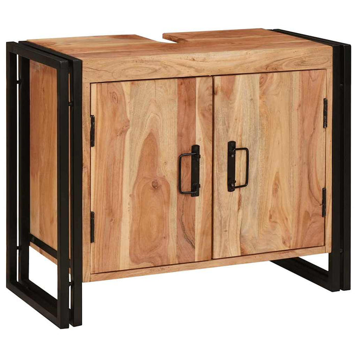 Mobile sottolavabo con porta Legno massello di acacia e ferro 4102767