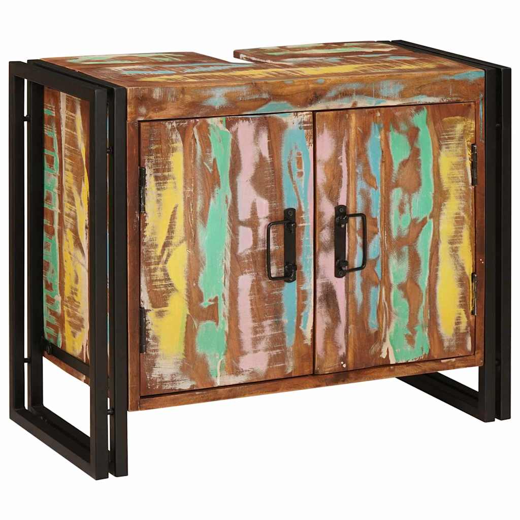 vidaXL Mobile sottolavabo con porta Legno massello di recupero e ferro