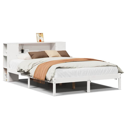 Letto Libreria senza Materasso-Struttura Letto con contenitore Bianco 120x200 cm Legno di Pino 679585