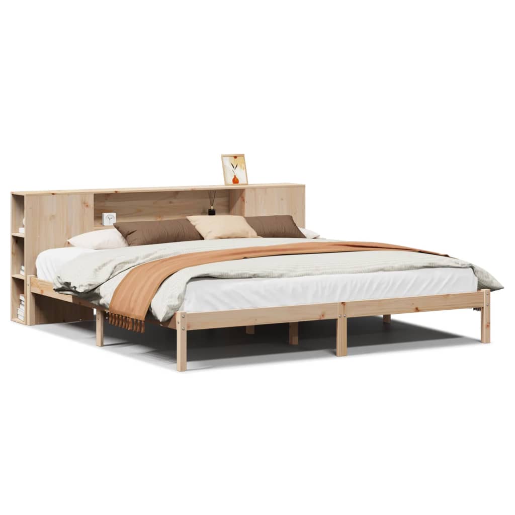 Letto Libreria senza Materasso-Struttura Letto con contenitore 180x200 cm in Legno di Pino 279254