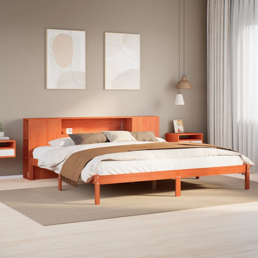 Letto Libreria senza Materasso-Struttura Letto con contenitore Marrone Cera 180x200 cm in Pino 186958