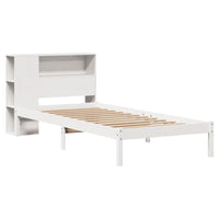 Letto Libreria senza Materasso-Struttura Letto con contenitore Bianco 90x190 cm Massello Pino 705723