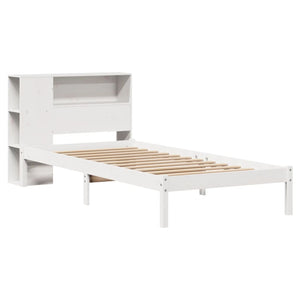 Letto Libreria senza Materasso-Struttura Letto con contenitore Bianco 90x190 cm Massello Pino 705723