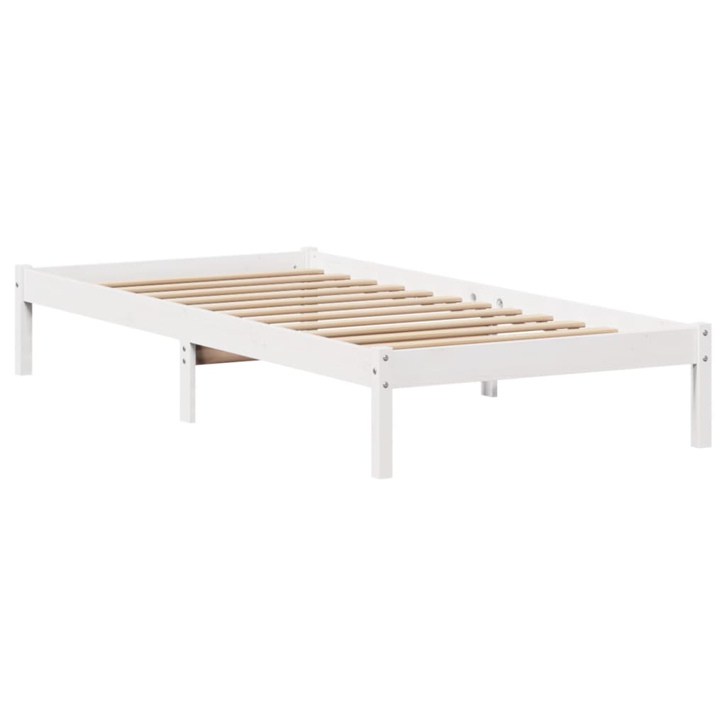Letto Libreria senza Materasso-Struttura Letto con contenitore Bianco 90x190 cm Massello Pino 705723