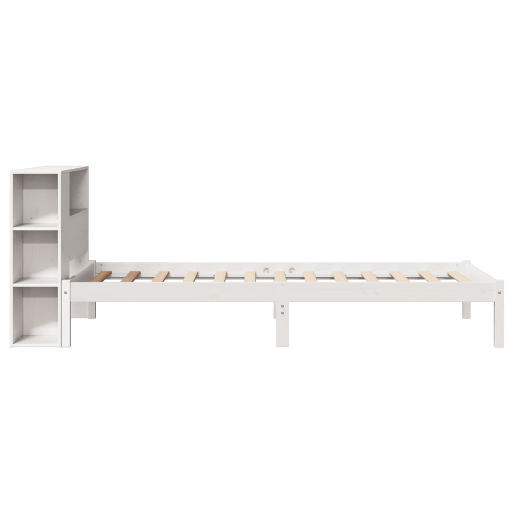Letto Libreria senza Materasso-Struttura Letto con contenitore Bianco 90x190 cm Massello Pino 705723