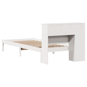Letto Libreria senza Materasso-Struttura Letto con contenitore Bianco 90x190 cm Massello Pino 705723