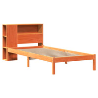 Letto Libreria senza Materasso-Struttura Letto con contenitore Marrone Cera 100x200 cm in Pino 893760