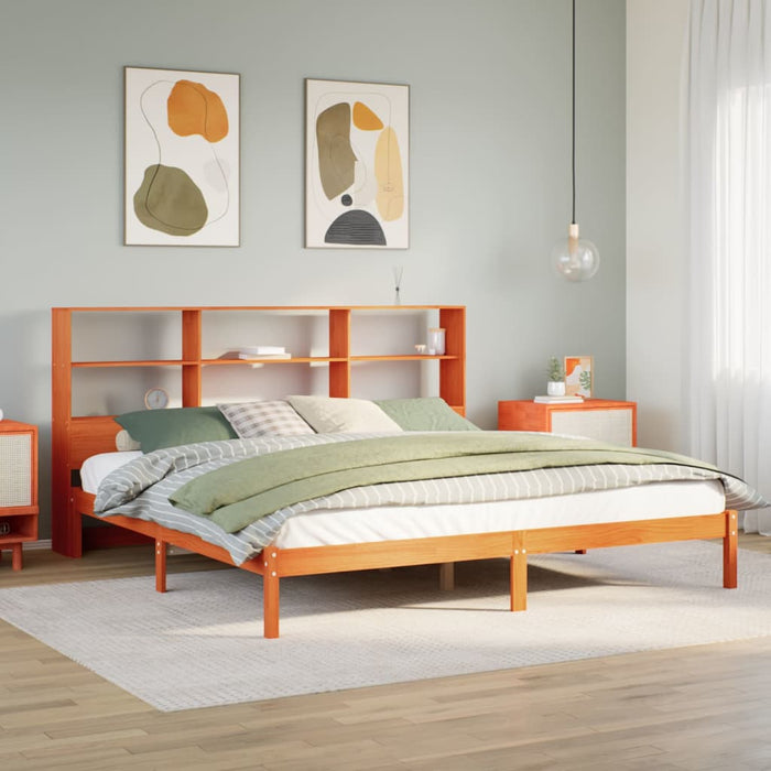 vidaXL Letto Libreria senza Materasso Marrone Cera 200x200 cm in Pino