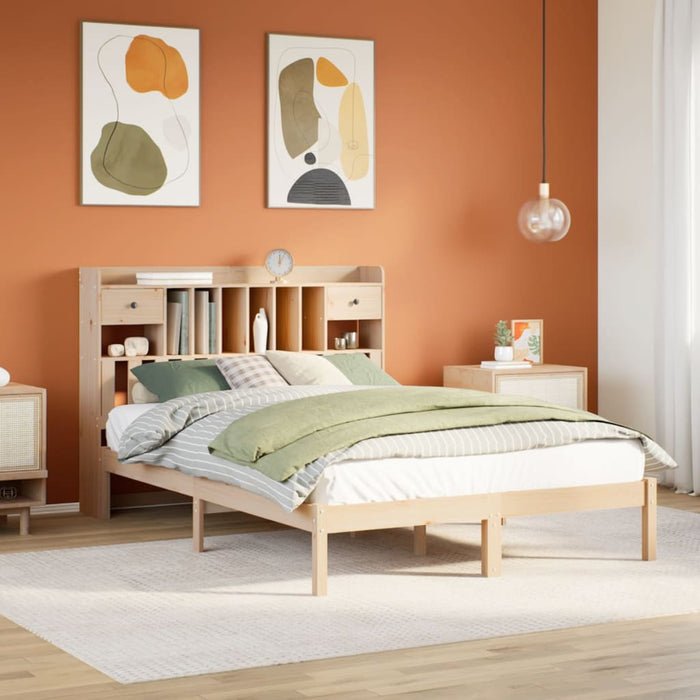 Letto Libreria senza Materasso-Struttura Letto con contenitore 140x190 cm in Legno di Pino 821269