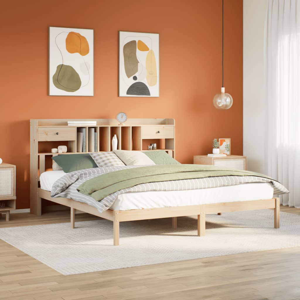 Letto Libreria senza Materasso-Struttura Letto con contenitore 180x200 cm in Legno di Pino 833230