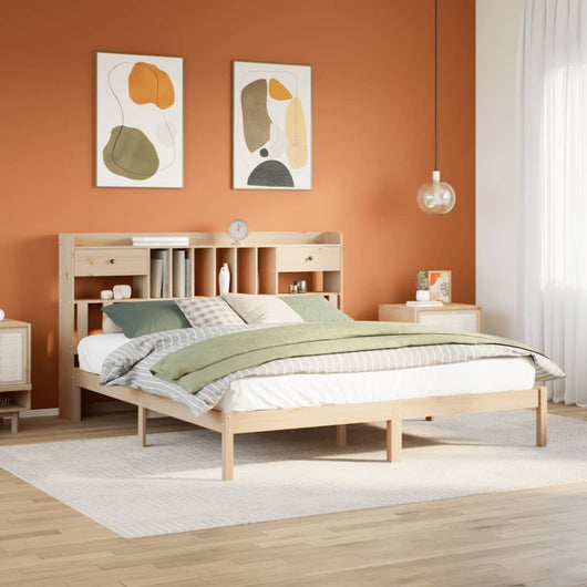 Letto Libreria senza Materasso-Struttura Letto con contenitore 180x200 cm in Legno di Pino 833230