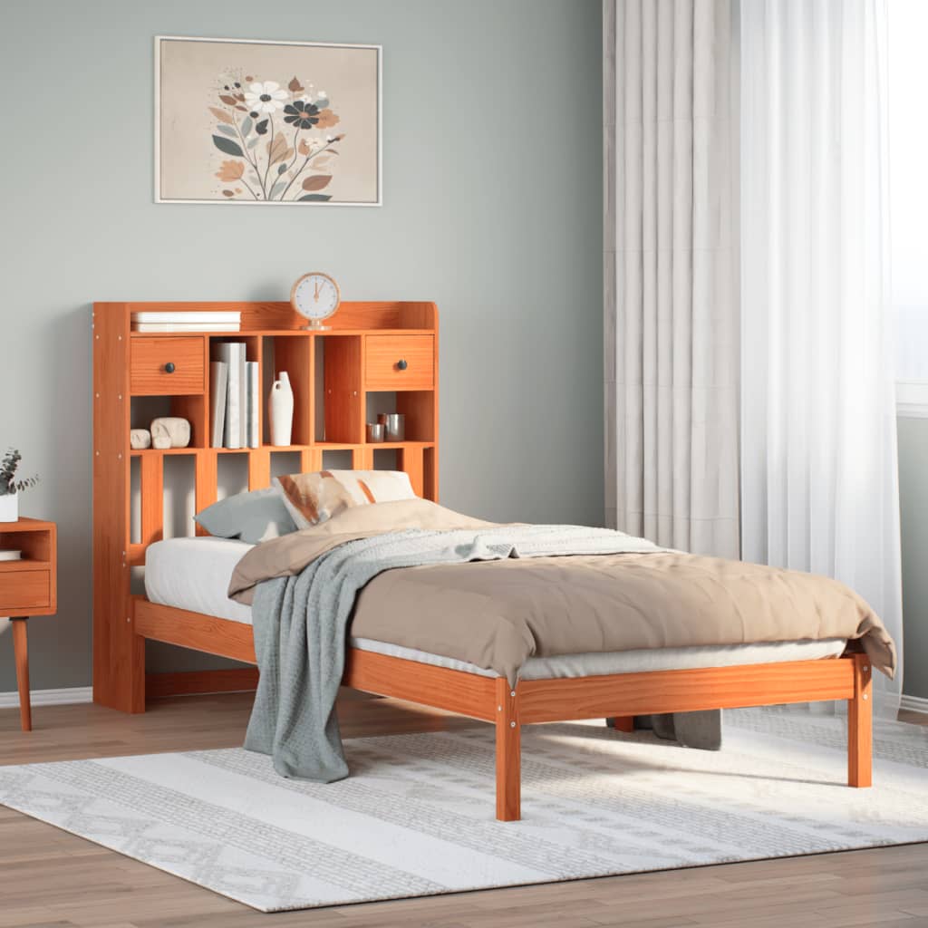 vidaXL Letto Libreria senza Materasso Marrone Cera 75x190 cm in Pino