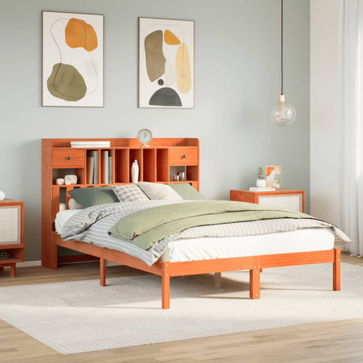 vidaXL Letto Libreria senza Materasso Marrone Cera 140x190 cm in Pino