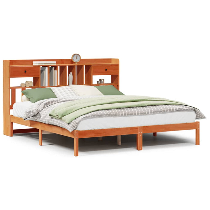 vidaXL Letto Libreria senza Materasso Marrone Cera 200x200 cm in Pino