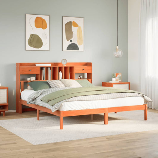 vidaXL Letto Libreria senza Materasso Marrone Cera 200x200 cm in Pino