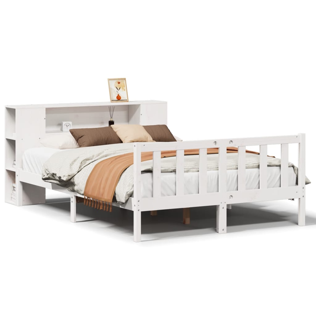 Letto Libreria senza Materasso-Struttura Letto con contenitore Bianco 120x200 cm Legno di Pino 654460