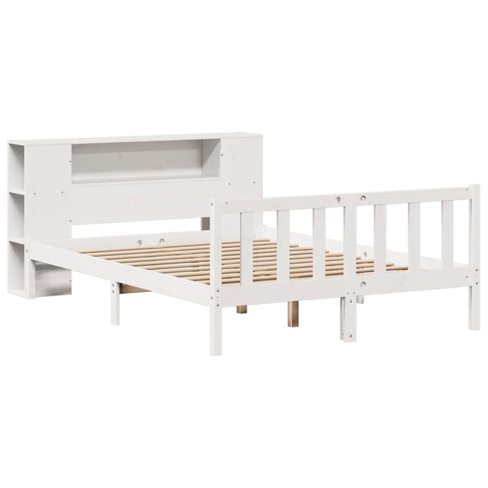 Letto Libreria senza Materasso-Struttura Letto con contenitore Bianco 120x200 cm Legno di Pino 654460