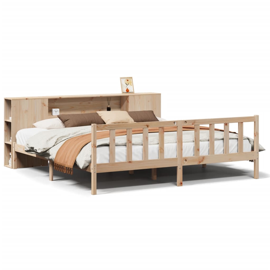 Letto Libreria senza Materasso-Struttura Letto con contenitore 180x200 cm in Legno di Pino 529378