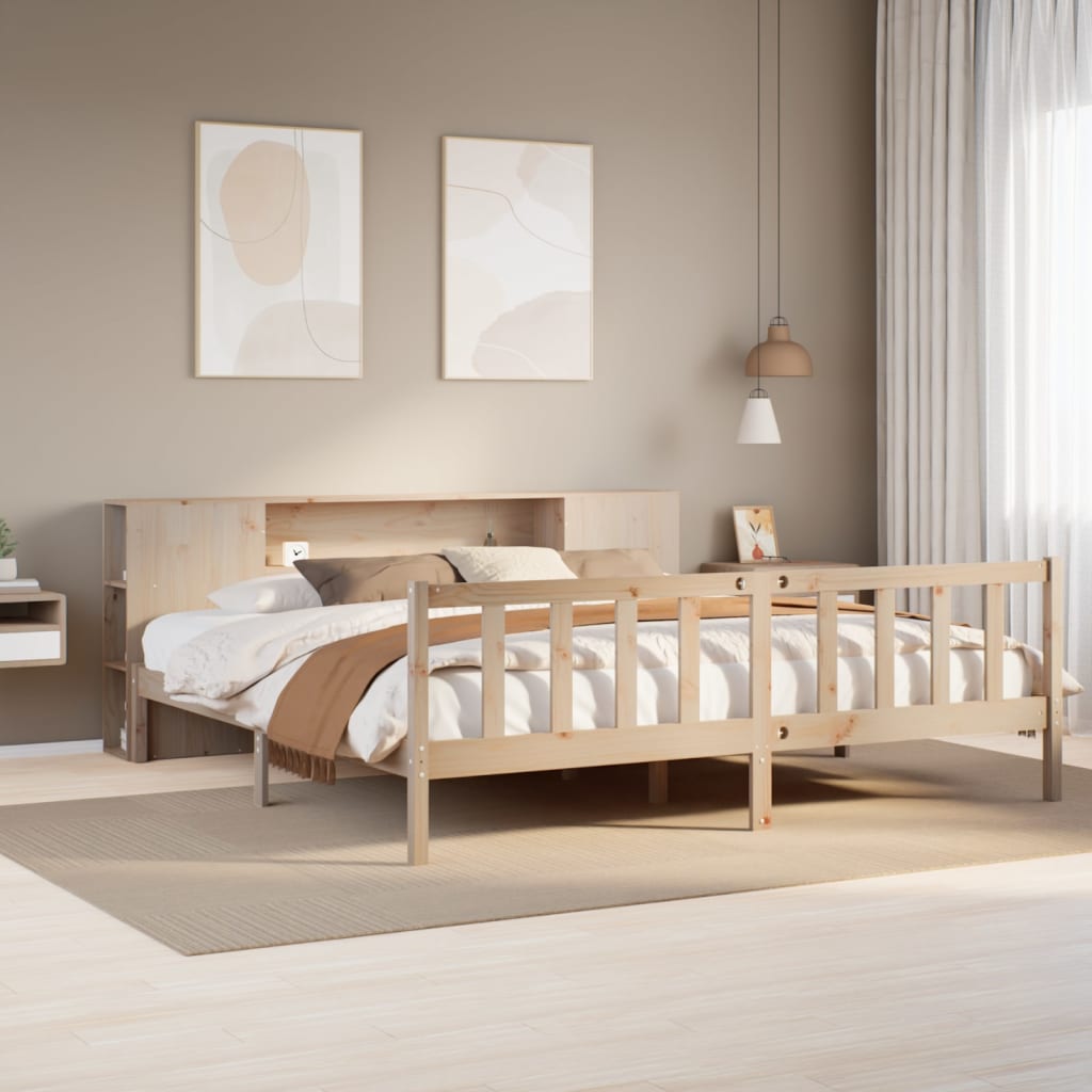 Letto Libreria senza Materasso-Struttura Letto con contenitore 180x200 cm in Legno di Pino 529378