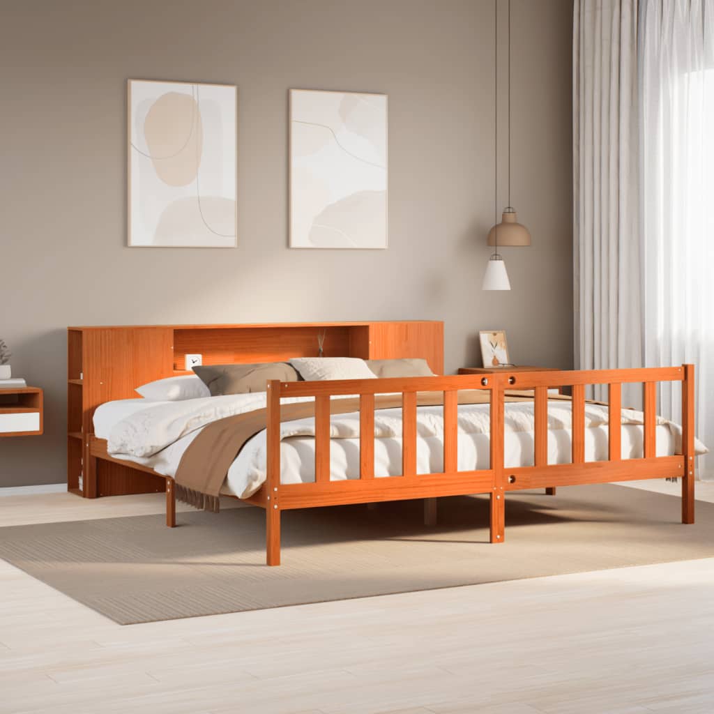 vidaXL Letto Libreria senza Materasso Marrone Cera 180x200 cm in Pino