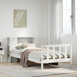 Letto Libreria senza Materasso-Struttura Letto con contenitore Bianco 90x190 cm Massello Pino 896330