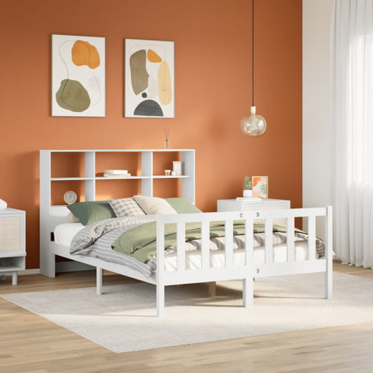Letto Libreria senza Materasso-Struttura Letto con contenitore Bianco 120x200 cm Legno di Pino 135616