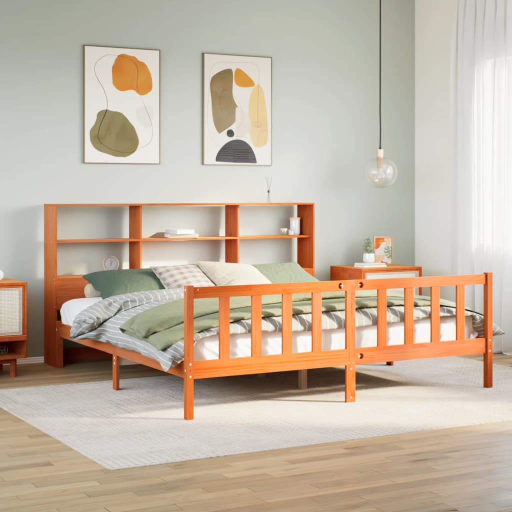 vidaXL Letto Libreria senza Materasso Marrone Cera 180x200 cm in Pino