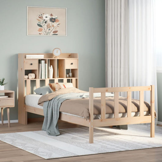 Letto Libreria senza Materasso-Struttura Letto con contenitore 100x200 cm in Legno di Pino 847458