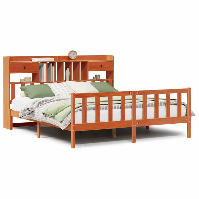 vidaXL Letto Libreria senza Materasso Marrone Cera 200x200 cm in Pino