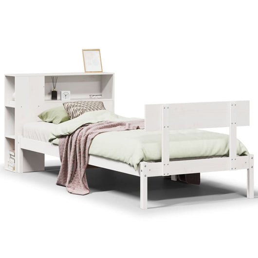Letto Libreria senza Materasso-Struttura Letto con contenitore Bianca 90x200 cm Legno di Pino 634574