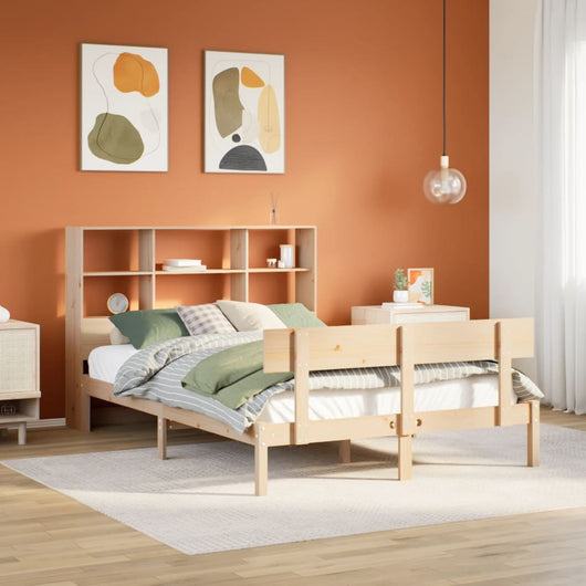 Letto Libreria senza Materasso-Struttura Letto con contenitore 140x190 cm in Legno di Pino 370348