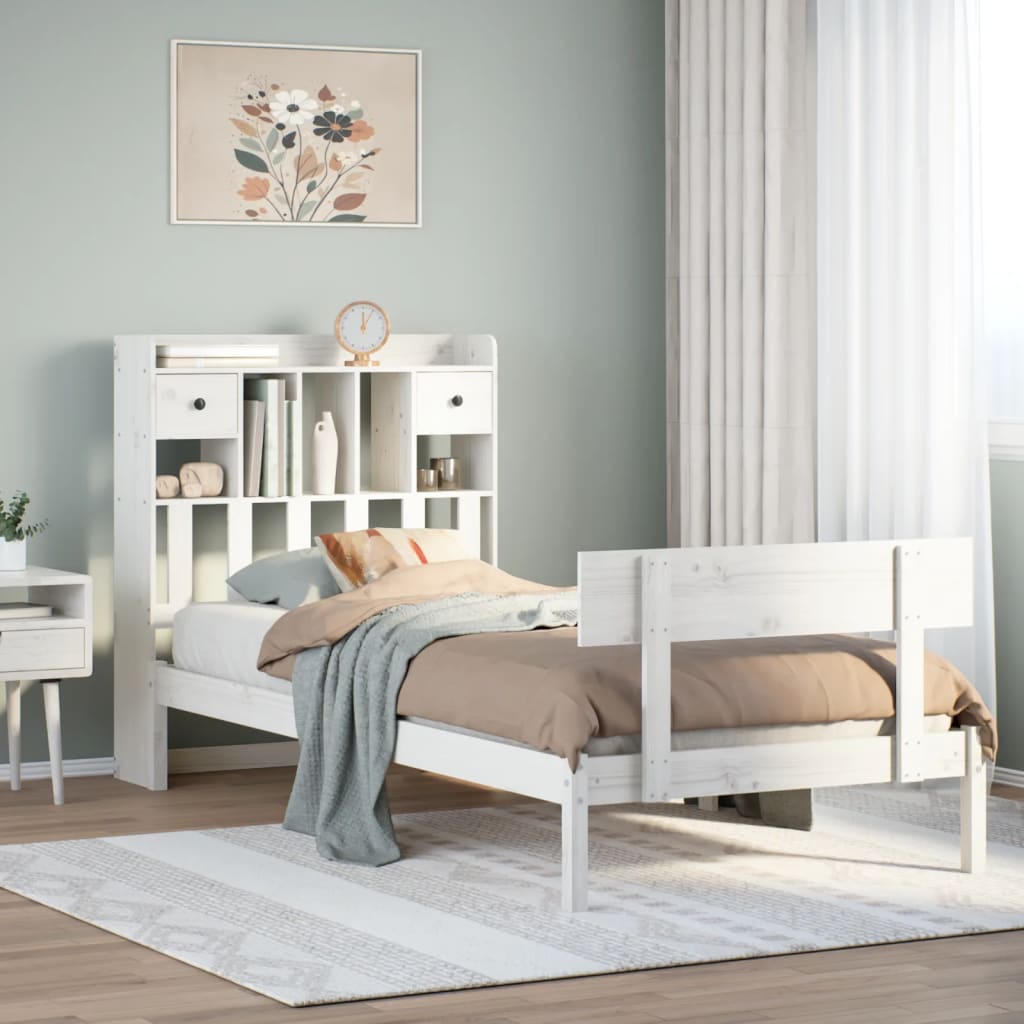 Letto con Libreria senza Materasso-Struttura Letto con contenitore 75x190 cm in Legno Pino 209845
